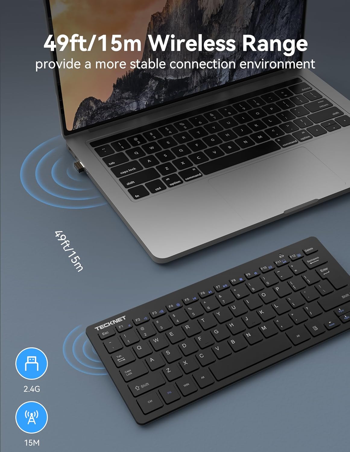 2.4G Wireless Mini Keyboard | Ultra Slim Compact USB Keyboard | Silent Keys | Multimedia Hotkeys | Ergonomic | Black