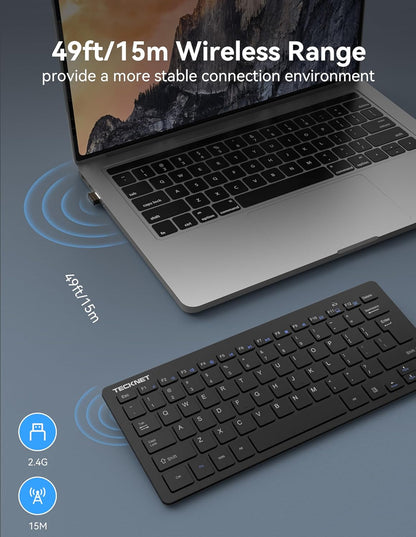 2.4G Wireless Mini Keyboard | Ultra Slim Compact USB Keyboard | Silent Keys | Multimedia Hotkeys | Ergonomic | Black