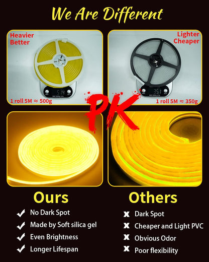 EverBright Led Neon Strip Lights 12V Rope Indoor Outdoor 16.4Ft 600SMD White Silicone Waterproof Flexible for Signboard Bar Home Kitchen Bedroom Party Holiday Decoration (No Power Adapter)