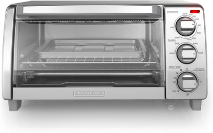 BLACK+DECKER™ Natural Convection 4-Slice Toaster Oven, Stainless Steel, Bake, Broil, Toast, Keep Warm Cooking Functions