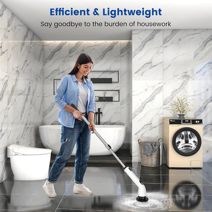 Cordless Electric Spin Scrubber – IPX7 Waterproof Electric Scrubber with 8 Replaceable Brush Heads & Adjustable Extension Handle
