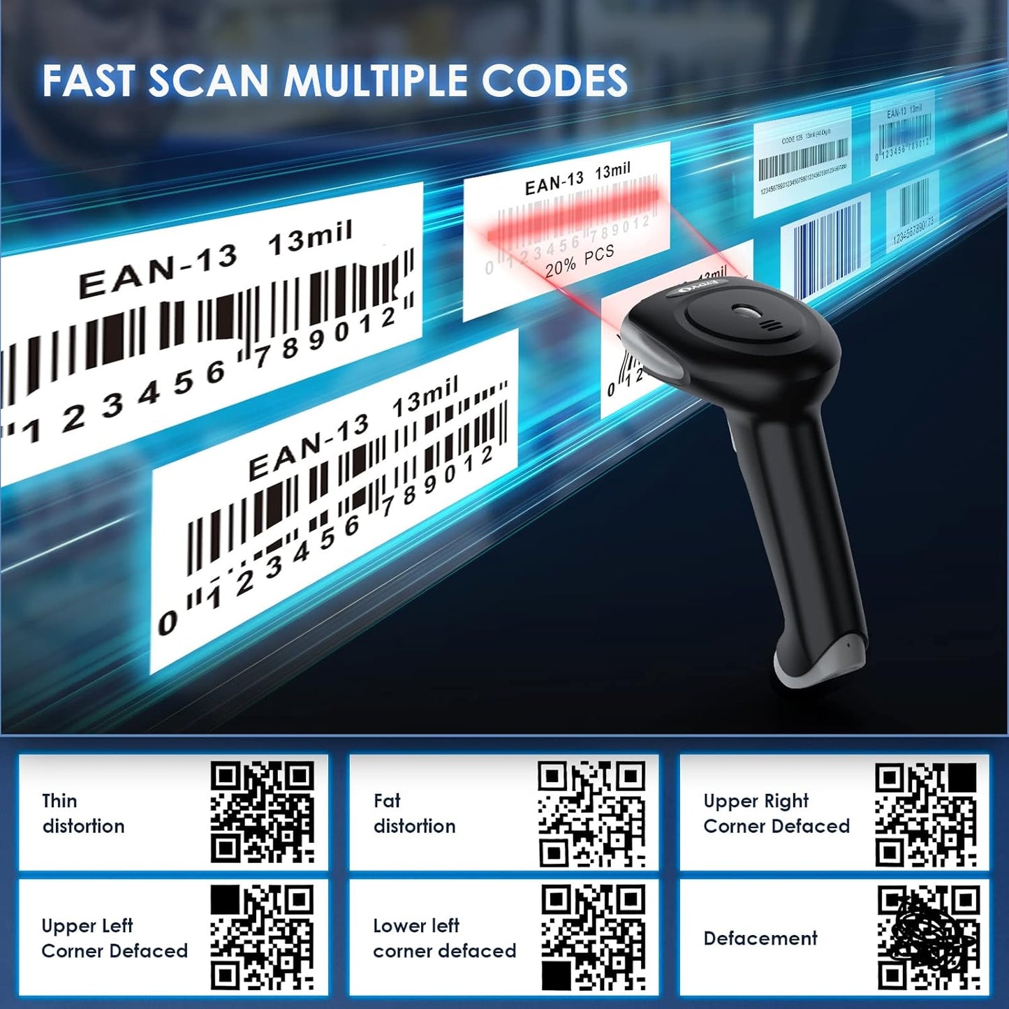 Eyoyo Bluetooth Wireless Barcode Scanner, 1D 2D QR Code Scanner, 3 in 1 USB Wired Handheld Bar Code Reader Screen Scanning with Windows Android iOS Tablets Computer for Warehouse Express Store