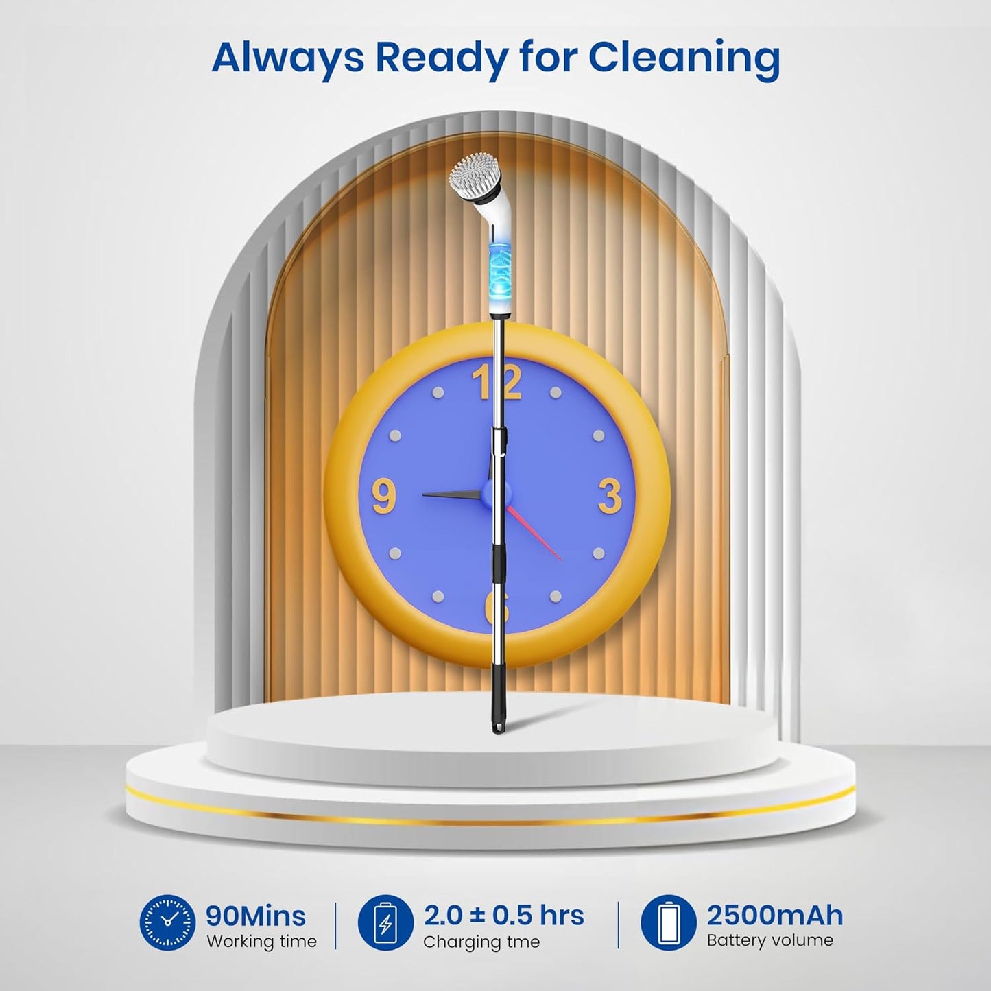 Cordless Electric Spin Scrubber – IPX7 Waterproof Electric Scrubber with 8 Replaceable Brush Heads & Adjustable Extension Handle