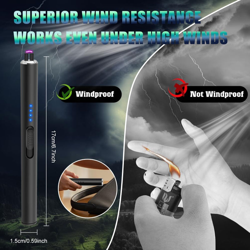 Electric Candle Lighter BBQ Lighter USB C Rechargeable Long Lighter Flameless Plasma Arc Lighter Briquet Electrique Rechargeable Windproof Electronic Lighter for Candles Fireworks (Black)