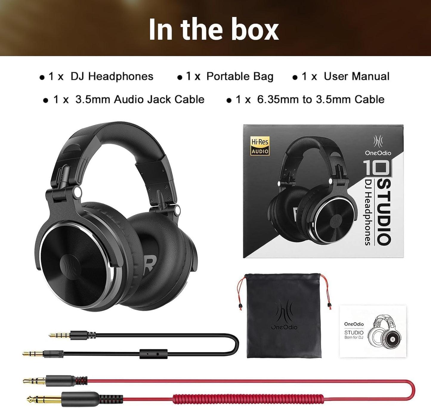 OneOdio Pro-10 Over Ear Wired Headphones for School Studio Monitor & Mixing DJ Stereo Headsets, 50mm Neodymium Drivers, in-Line Mic, 3.5mm/6.35mm Jack for AMP Computer Recording Phone Piano Guitar
