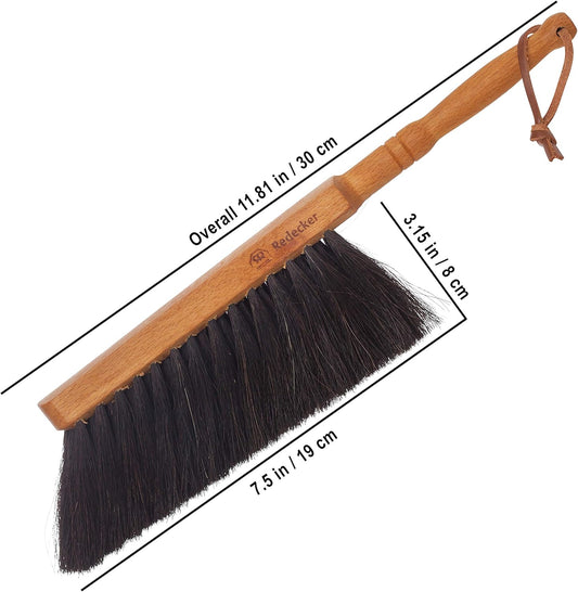 REDECKER Horsehair Fiber Hand Brush and Dust Pan Set - Wooden Broom and Dustpan Set for Home - Outdoor Dust Pan and Brush - Oiled Beechwood Handles - Large Capacity Stainless Steel Dust Pan - PuriLite