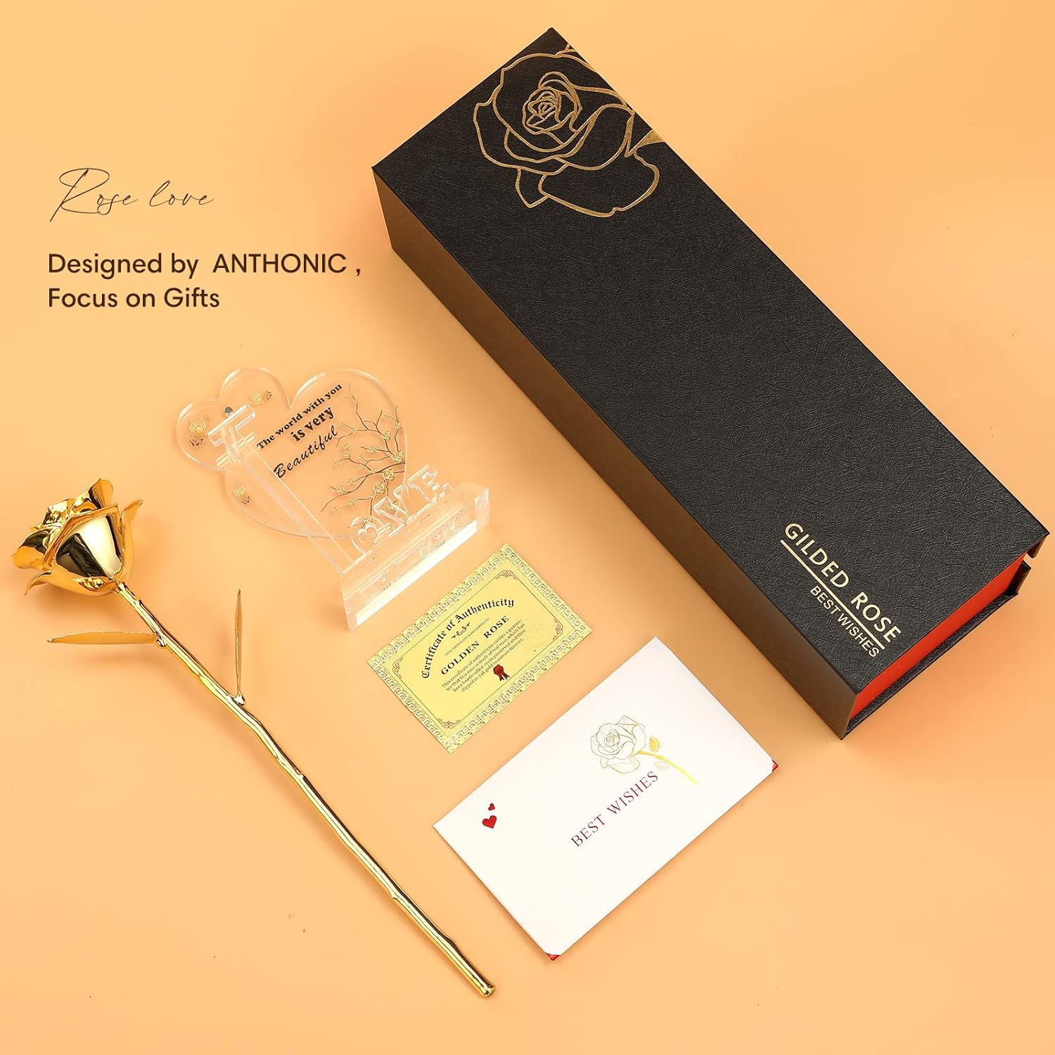 Real 24K Gold Dipped Rose, Handmade Preserved Rose Gift in Elegant Box, Long-Lasting Luxury Flower Decor for Birthday Anniversary and Special Occasions - PuriLite