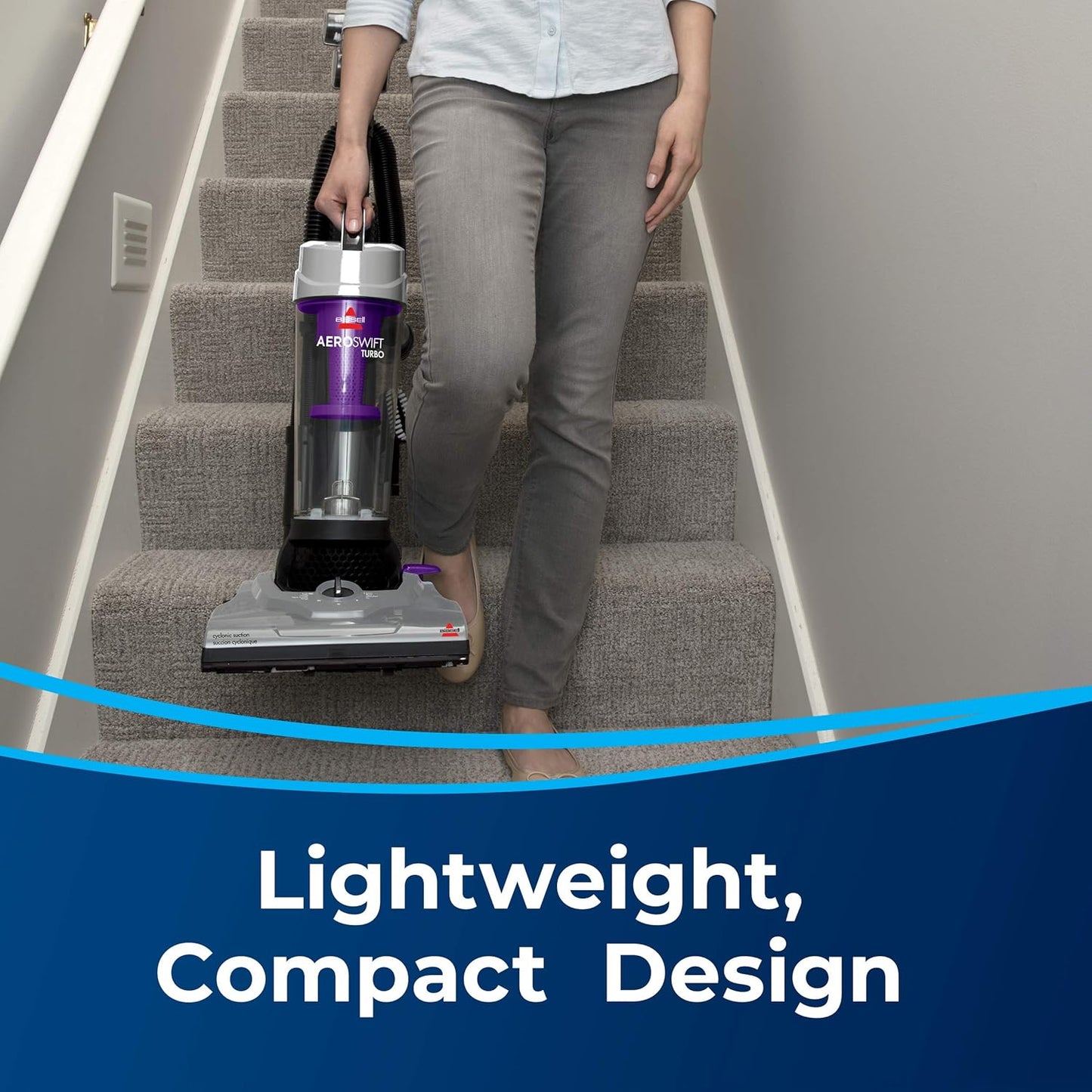 Bissell - Upright Vacuum Cleaner - AeroSwift Turbo Compact - Cyclonic separation with secondary built in lifetime filter - - Lightweight