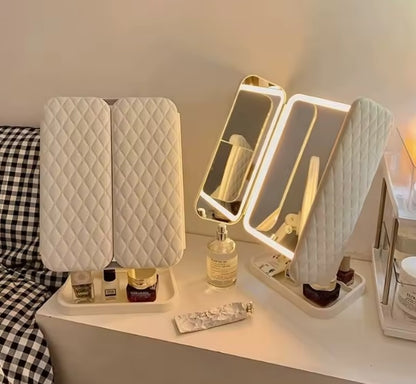 Purilite Select Trifold LED Makeup Mirror with Adjustable Lighting and Magnification for Dressing and Beauty