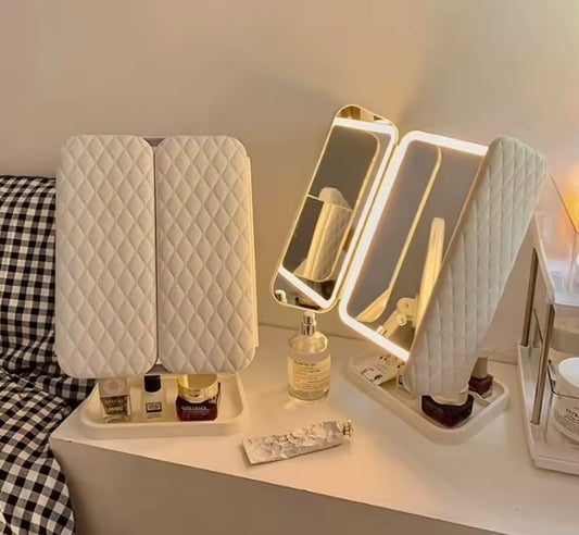 Purilite Select Trifold LED Makeup Mirror with Adjustable Lighting and Magnification for Dressing and Beauty