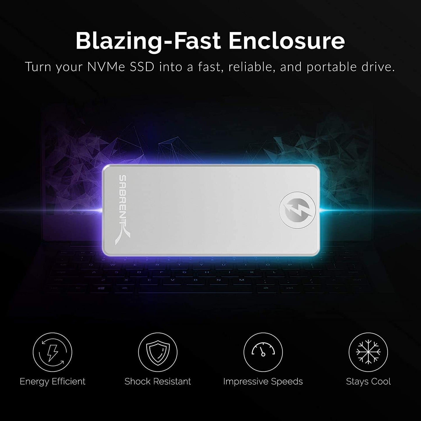 SABRENT M.2 Thunderbolt NVMe Enclosure SSD Docking Station USB C External Aluminum Thunderbolt 3 M2 NVMe Adapter, Tool-Free, with Cooling Pad, Fast Data Transfer, M Key only, Cable Included (EC-T3NS)