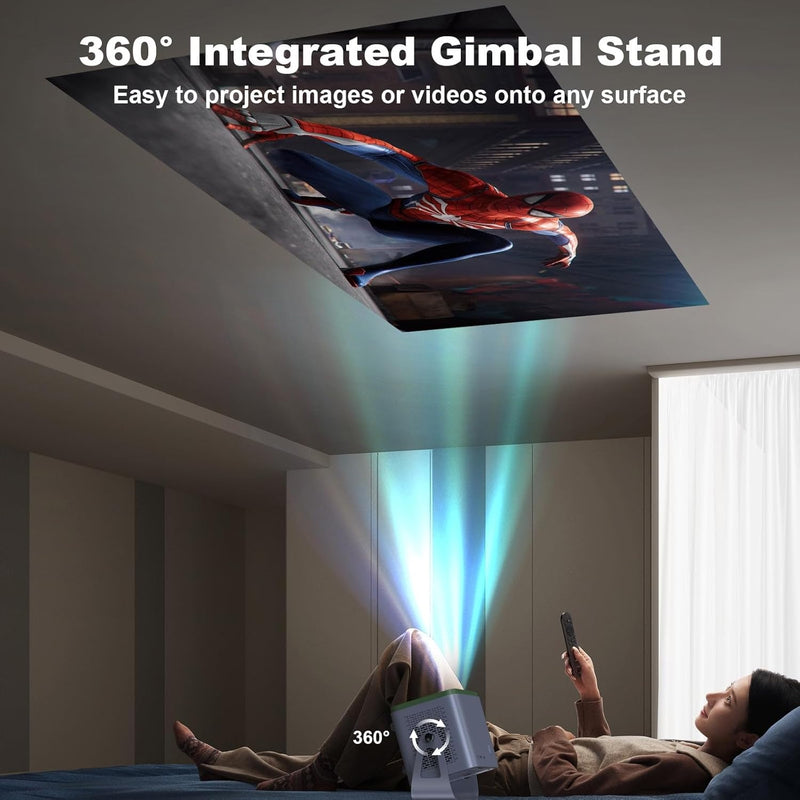 【Auto Focus/Electric Focus】 Native 1080P Projector with WiFi 6 and 360°Rotation Stand, Upgraded Bluetooth 5.3,Portable Projector with 6D Keystone, Mini Projector for TV Stick/PS5/HDMI/Phone