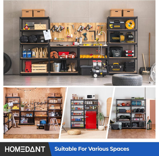 HOMEDANT 5 Tier Laminated Boltless Metal Shelving Unit Adjustable Garage Storage Utility Rack Heavy Duty Shelves Organization Multipurpose Shelf Warehouse Pantry Shed 35.9" W x 18.2" D x 71.3" H 1Pack - PuriLite