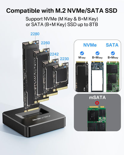 NVME to USB Docking Station,ACASIS M.2 SSD to USB Adapter Portable External SSD Enclosure for M.2 (M Key) NVMe SSD and (B+M Key) SATA-Based SSD Compatible with Thunderbolt 4/3 (Black)