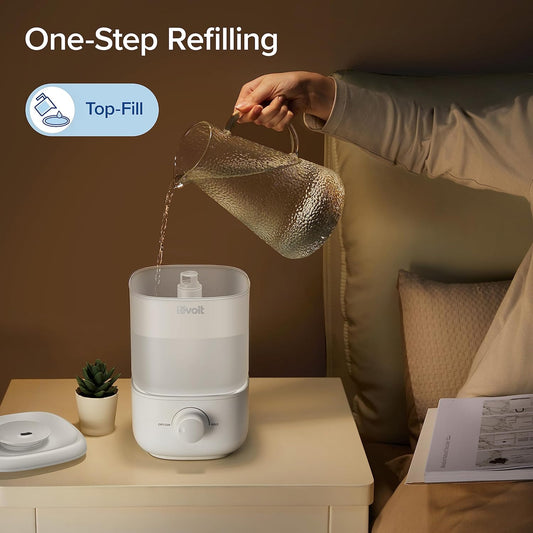LEVOIT Humidifier for Bedroom, 2.5L Top Fill Cool Mist Air Humidifiers for Baby Nursery, Plants, Small Ultrasonic Humidifier, Auto Shut-off, BPA Free, Quiet, Knob Control, 360° Nozzle - PuriLite