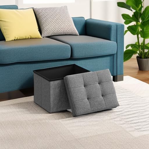 SONGMICS Mazie Collection - Small Folding Storage Ottoman, Foot Rest Stool, 12.2 x 16.1 x 12.2 Inches, 286 lb Load Capacity, for Living Room, Bedroom, Home Office, Dorm, Dark Gray ULSF102G01