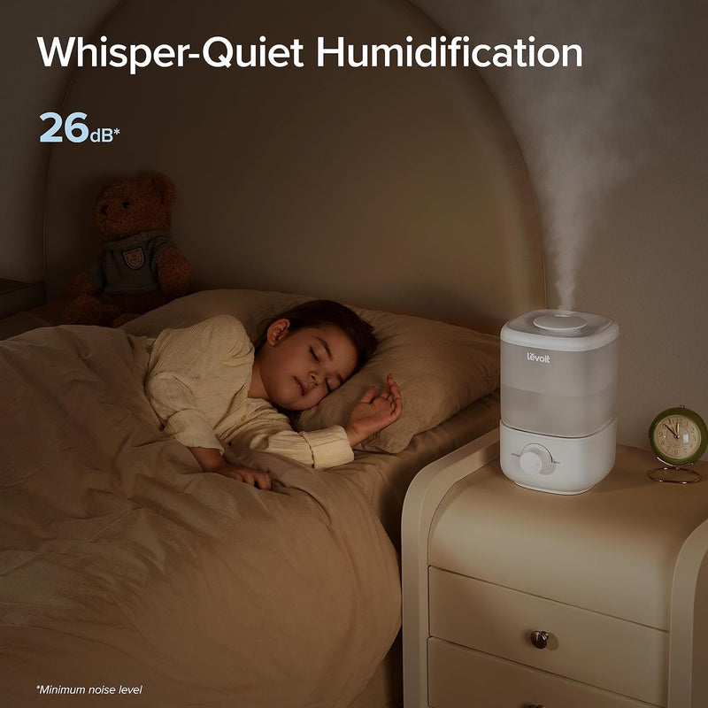 LEVOIT Humidifier for Bedroom, 2.5L Top Fill Cool Mist Air Humidifiers for Baby Nursery, Plants, Small Ultrasonic Humidifier, Auto Shut-off, BPA Free, Quiet, Knob Control, 360° Nozzle