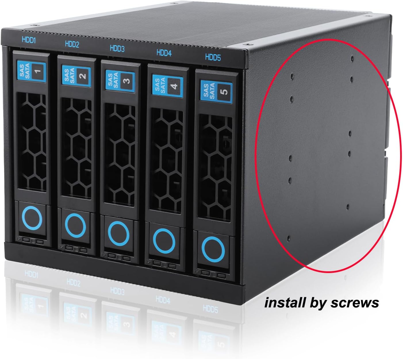 RackChoice Internal Hard Drive Enclosure 5x2.5”/3.5” SATA/SAS Hard Drive Backplane 6 Gbps HDD hotswap in 3xExternal 5.25" Bay Compatible with All Rack Types