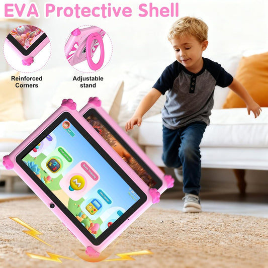 Kids Tablet 7 Inch Educational Tablet for Toddlers with Parental Control, Dual Camera, WiFi Connectivity, Expandable Storage, Shockproof Design – Pink - PuriLite
