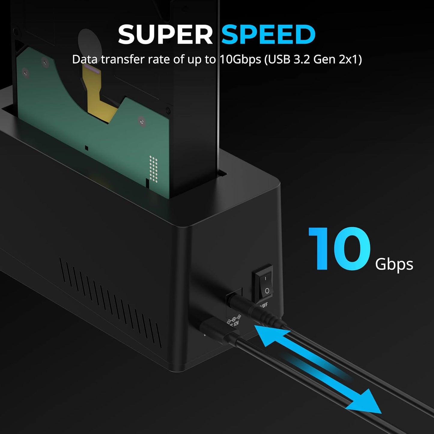 SABRENT USB-C Hard Drive Docking Station, 2.5"/3.5" Inch SATA SSD & HDD Tool Free 10Gbps Docking Station, Hot Swappable, Supports 20TB Drives, for Windows and Mac (DS-UC1B)
