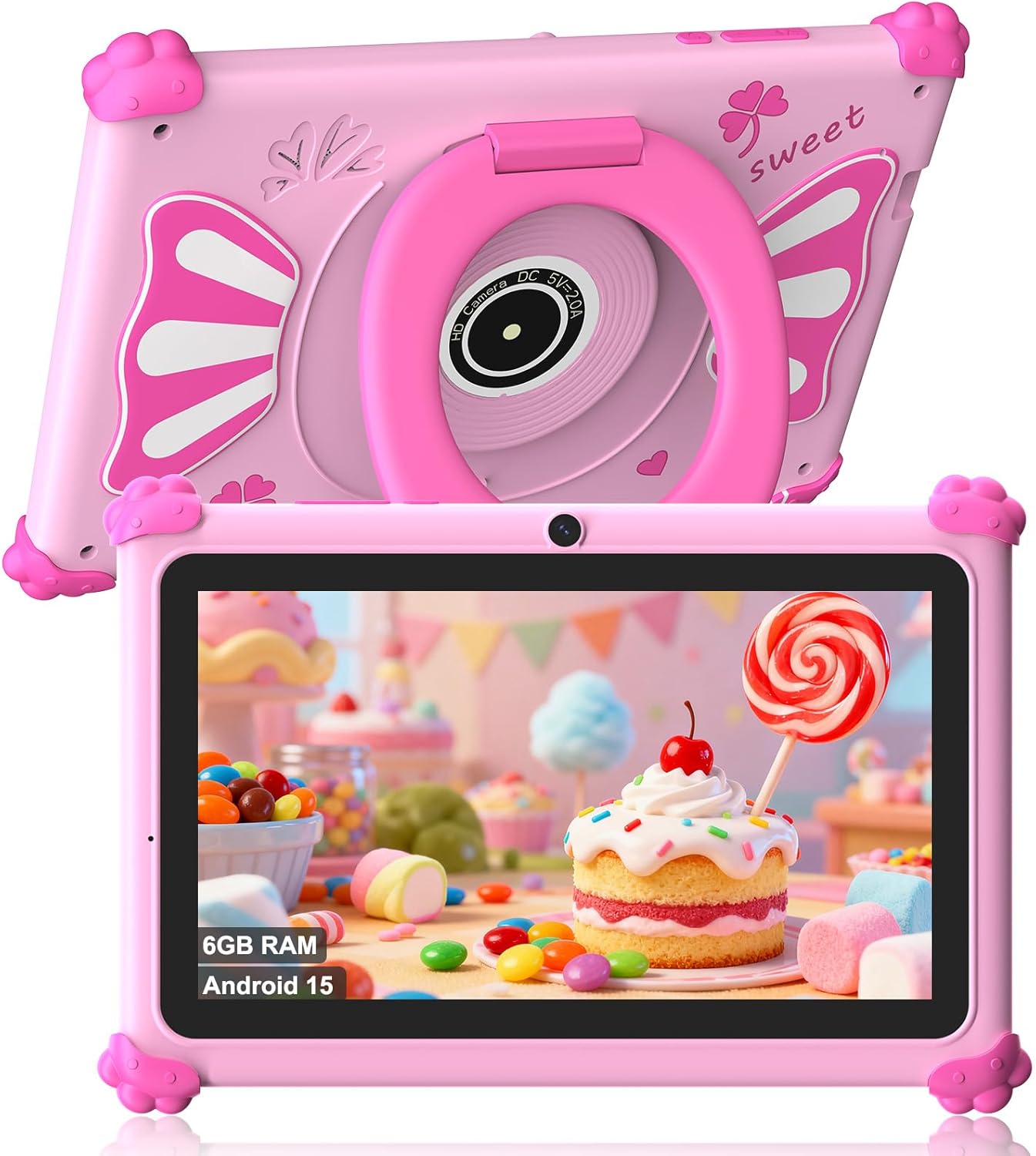 Kids Tablet 7 Inch Educational Tablet for Toddlers with Parental Control, Dual Camera, WiFi Connectivity, Expandable Storage, Shockproof Design – Pink