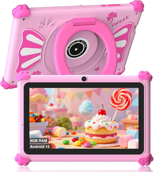 Kids Tablet 7 Inch Educational Tablet for Toddlers with Parental Control, Dual Camera, WiFi Connectivity, Expandable Storage, Shockproof Design – Pink