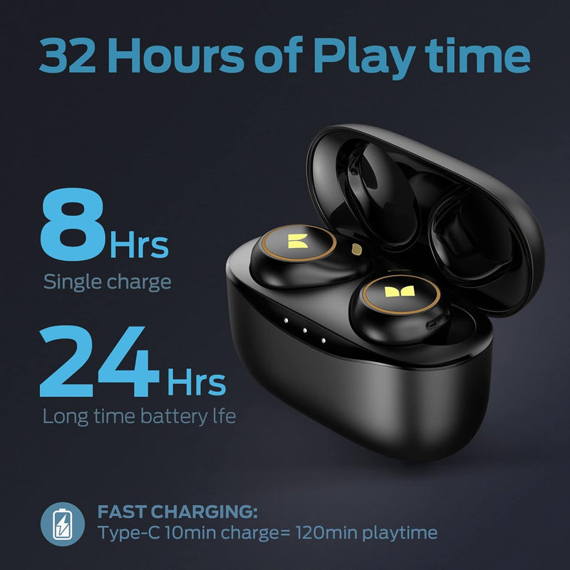 Monster Wireless Earbuds, Achieve 300 AirLinks Bluetooth Headphones Touch Control with Charging Case, Bluetooth Earbuds with Fast Charging for Sport