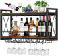 Homeiju Wall Mounted Wine Rack, Bottle & Glass Holder Wood-Metal Retro Wine Rack, Wine Bottles Display Wall Storage for Kitchen Dining Room Home Bar