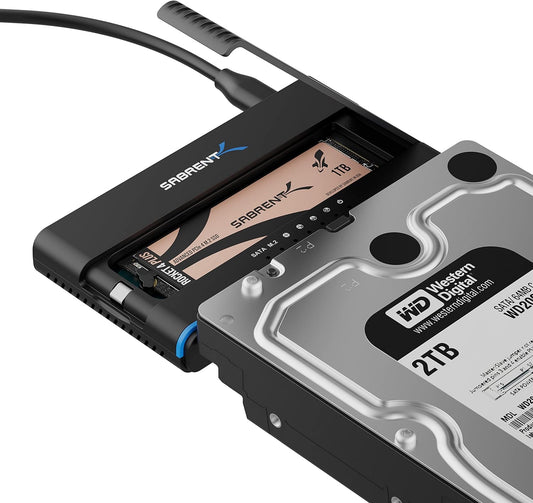 SABRENT M.2 SSD Enclosure, NVMe and SATA 2.5" 3.5" hard drive, SSD HDD M2 Converter, with Offline Cloning, USB 3.2 Type C, 2242, 2260, and 2280 Dock + Power Supply, USB C + A Cables Included (DS-UCMH)
