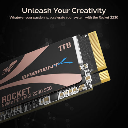 SABRENT 2230 M.2 NVMe Gen 4 1TB SSD 4750MB/s Read PCIe 4.0 X4 Internal Solid State Drive Compatible with Steam Deck, Surface pro, PCs, NUCs, and Laptops [SB-2130-1TB]