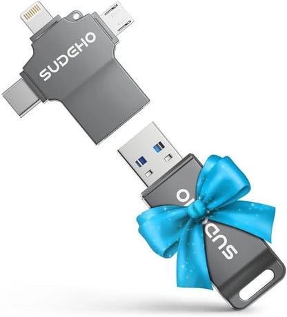 Photo Backup USB Flash Drive for Smartphones and Tablets, High-Speed Portable Memory Stick for Photos and Videos, Lightning-Compatible Multi-Device Storage, 256GB Black