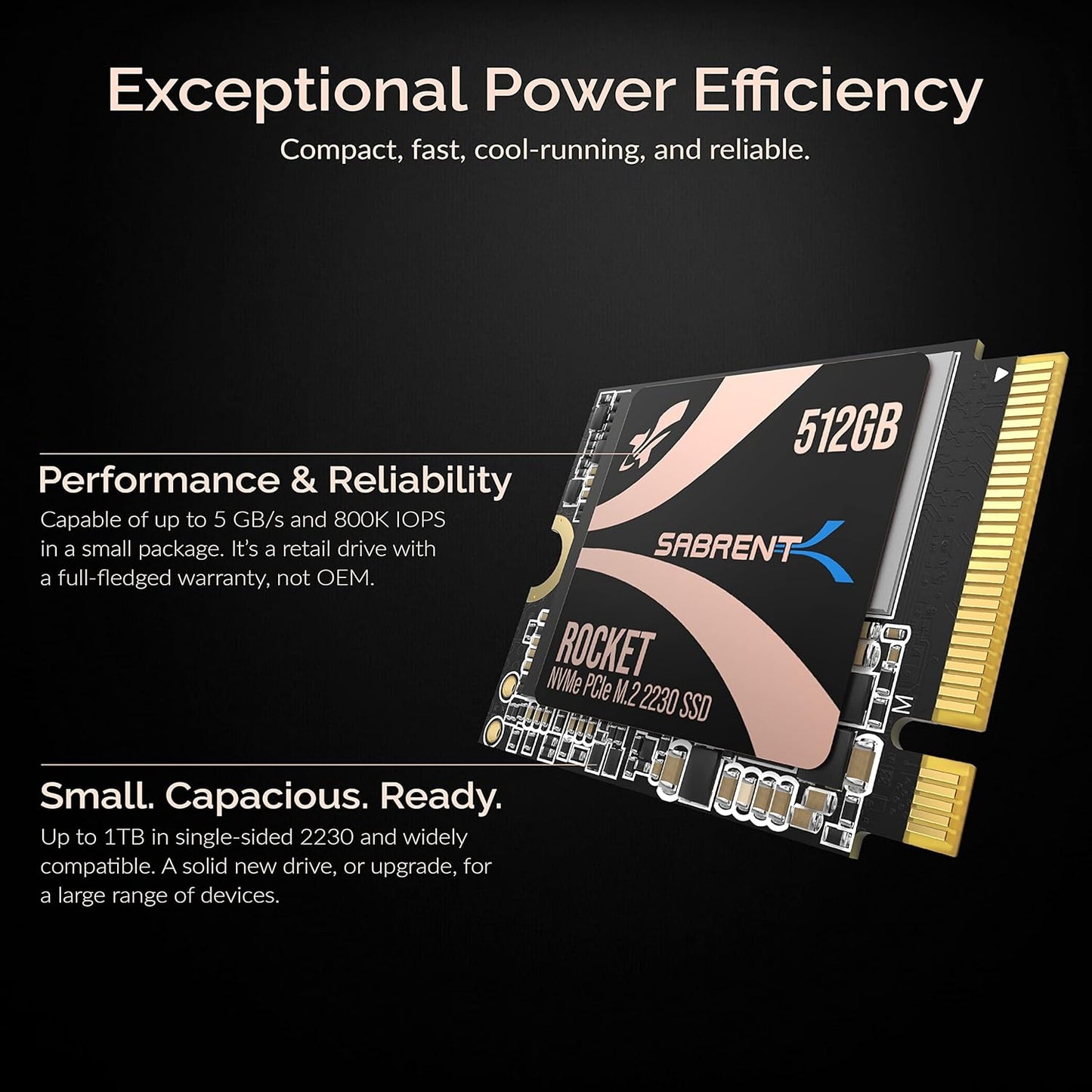 SABRENT 2230 M.2 NVMe Gen 4 512GB SSD 5000MB/s Read PCIe 4.0 X4 Internal Solid State Drive Compatible with Steam Deck, Surface pro, PCs, NUCs, and Laptops [SB-2130-512GB]