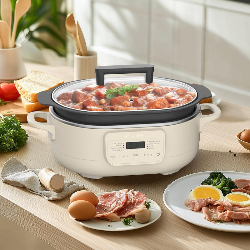 MAGNIFIQUE 6 Quart Multi-Cooker, with 8-in-1 Casserole Programmable Slow Cooker, Dutch Oven, Pasta, Nonstick, Oven Safe Pot to 500°F Oatmeal Oatmeal