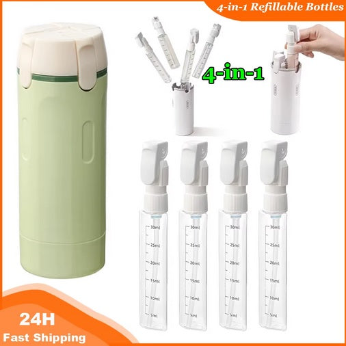 Purilite Select 4-in-1 Travel Refillable Dispenser Bottles – 120ML Portable Toiletry & Cosmetic Container for Shampoo, Body Wash & Lotion