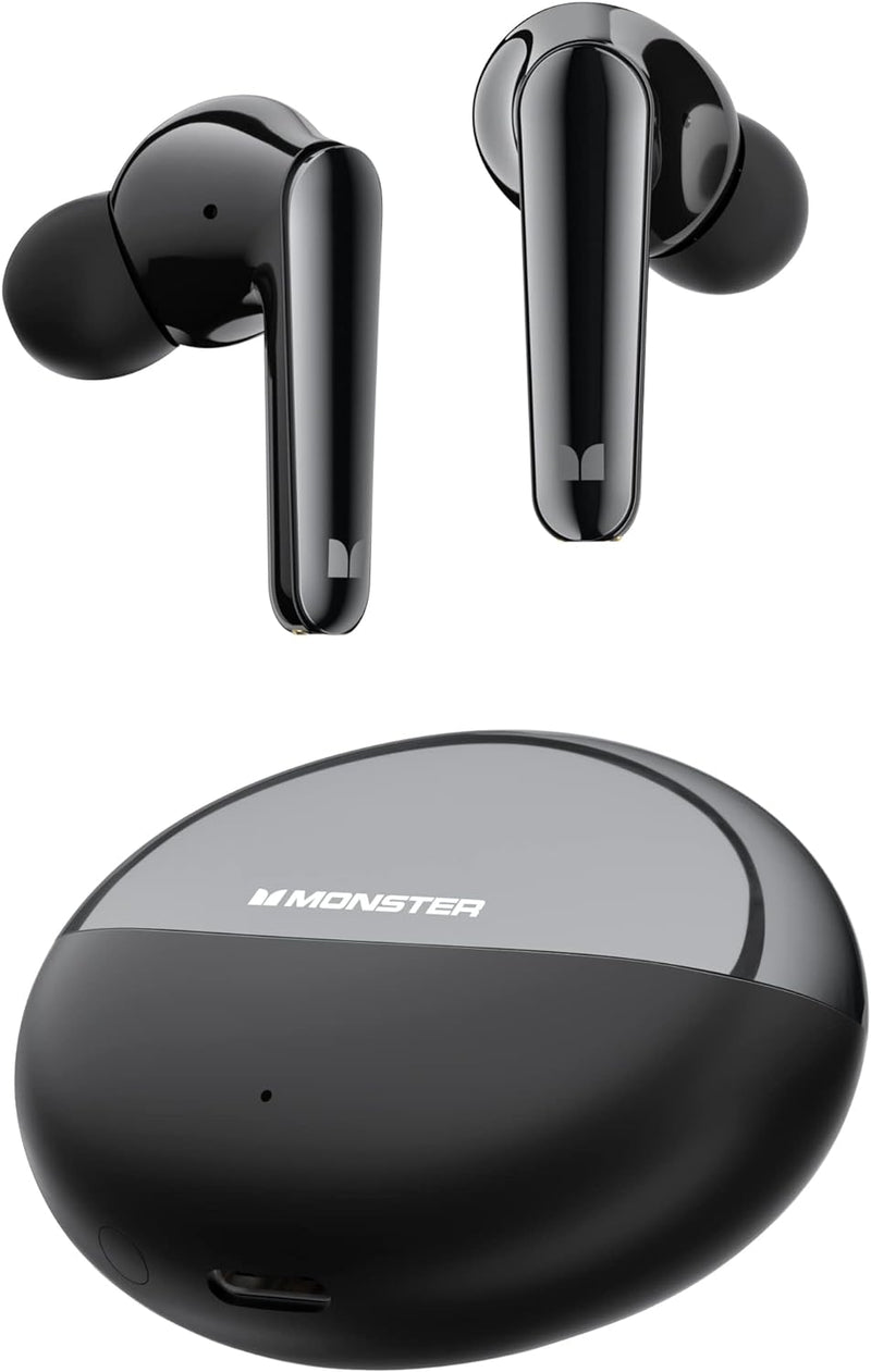 Monster N-Lite 203 AirLinks Wireless Earbuds, Bluetooth 5.3 Headphones HiFi Stereo, Wireless Earphones with 30H Playback, HD Clear Call, IPX6 Waterproof in-Ear Earbuds (Black)