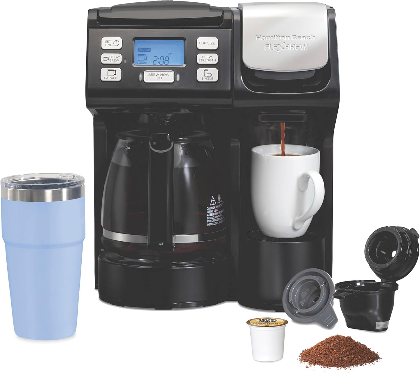 Hamilton Beach FlexBrew Trio 2-Way Coffee Maker, Compatible with K-Cup Pods or Grounds, Combo, Single Serve & Full 12c Pot, Black , 49902