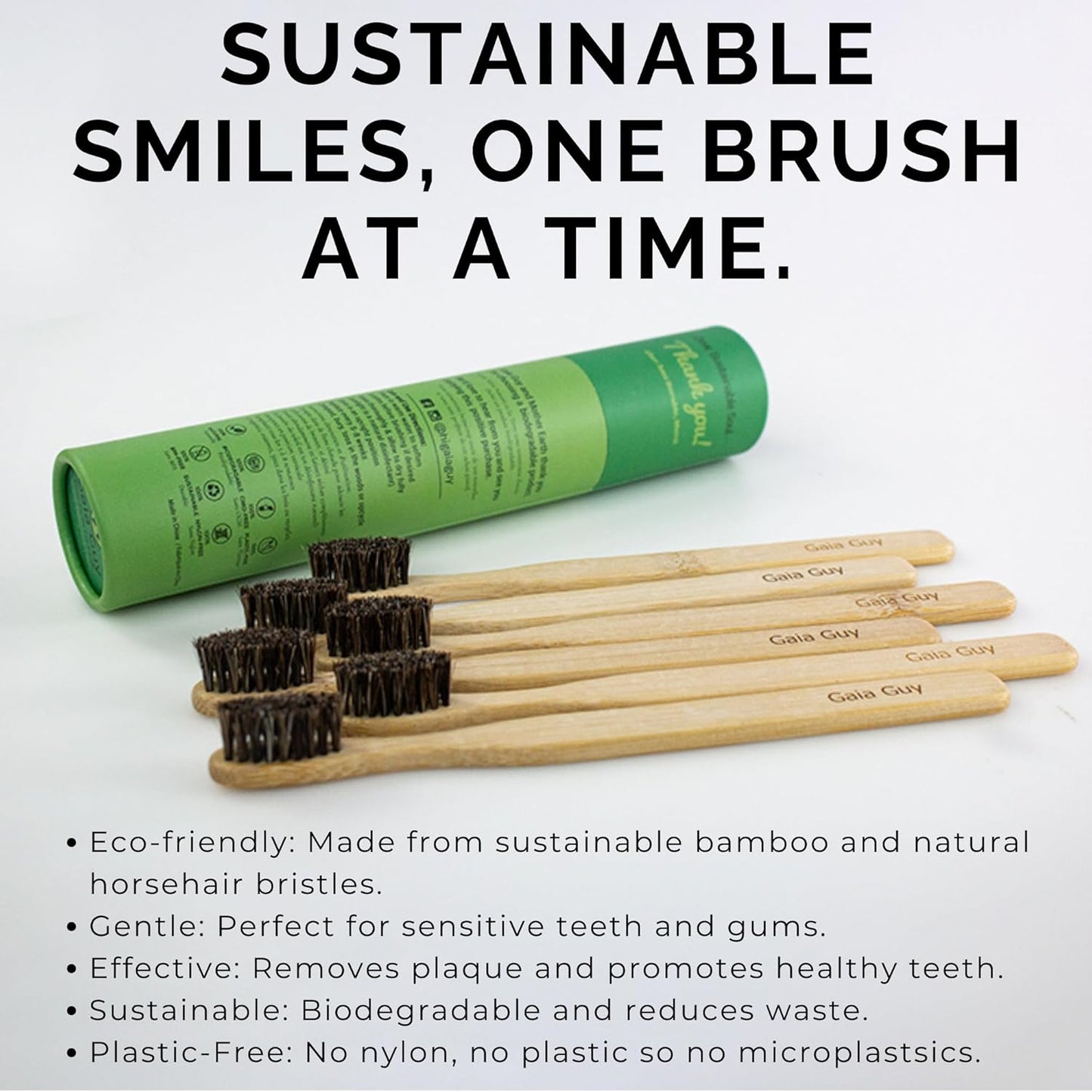 Gaia Guy Soft Natural Bristle Bamboo Toothbrush (NO Nylon - Horse Hair ONLY) - Totally Compostable & Biodegradable Soft Horse Hair Bristle and Bamboo Toothbrushes - Zero Waste & Plastic-Free (6)