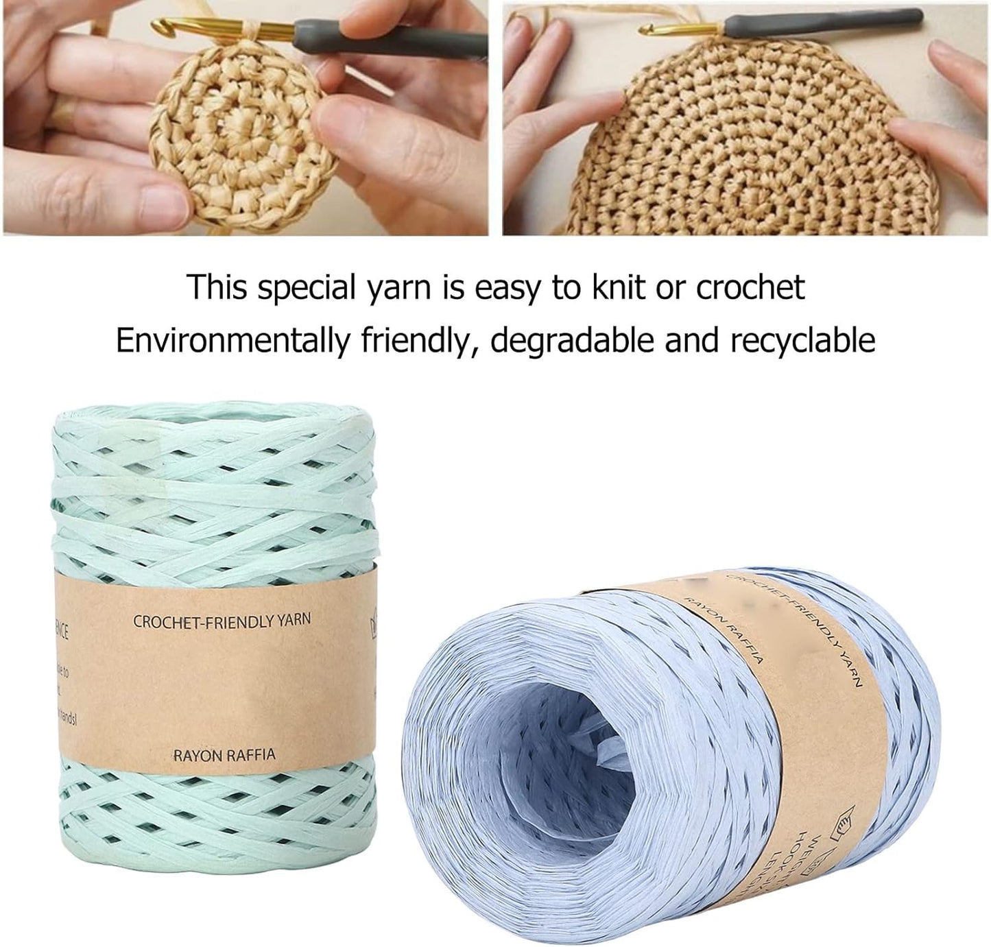 2pcs Raffia Ribbon, 164 Yard DIY Handcraft Raffia Yarn Degradable Recyclable Raffia Twine for Hat Handbag, Raffia Paper Craft Ribbon Packing Paper Twine for Festival Gifts