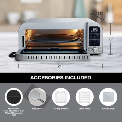 Salton Pizzadesso – 800°F/430°C Pizza Oven & Air Fryer Combo | 15-in-1 Toaster Oven w/Cast Iron Stone | Cooks Pizza, Steak, Wings & More | Stainless Steel | 18L | Includes Pizza Peel Accessory
