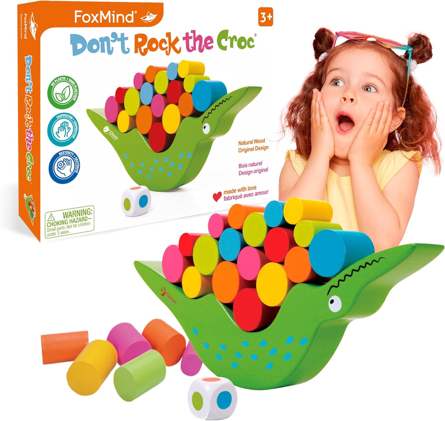 Wooden Balance Board Game for Toddlers Ages 3+, Educational Family Game for 2–4 Players, Early Learning and Motor Skills Toy