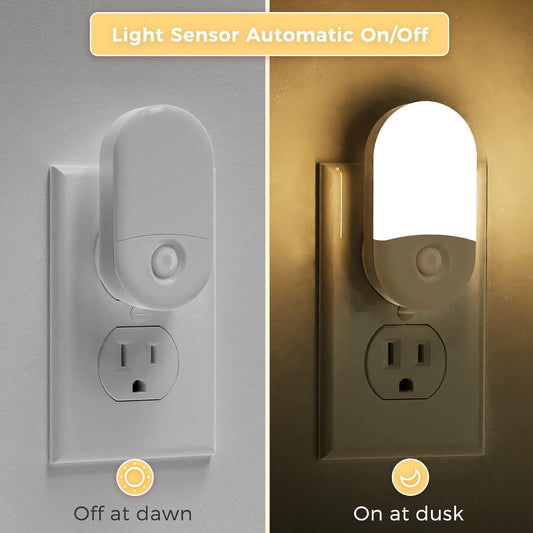 LOHAS Night Lights Plug into Wall, 𝟮 𝙋𝙖𝙘𝙠 LED Night Light, Nightlights with Light Sensors Soft White 3000K, 30/60LM Adjustable Brightness, Auto Night Light for Kid, Bathroom, Hallway - PuriLite