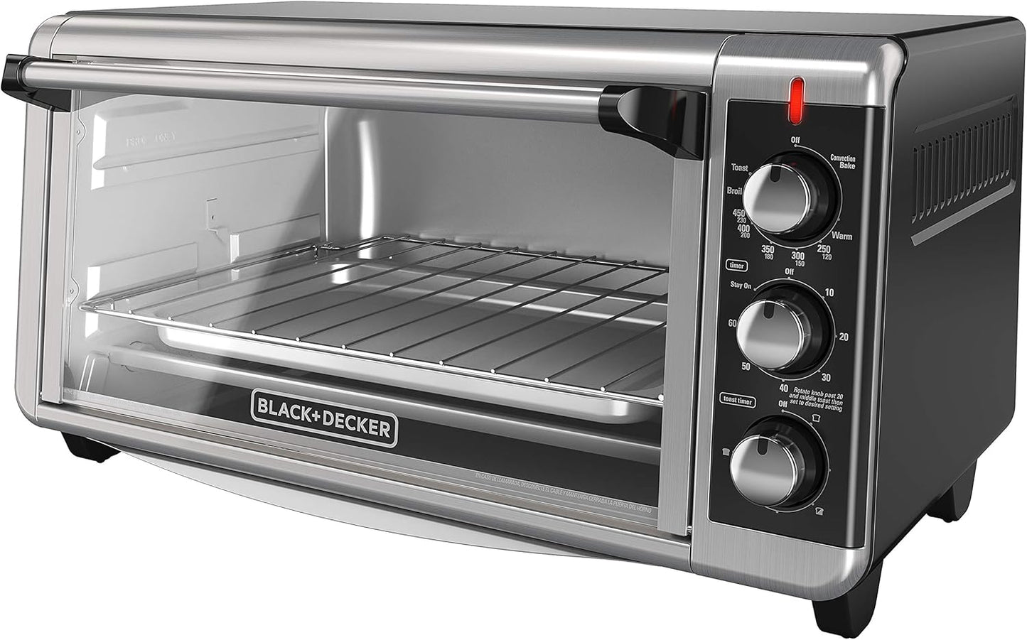 BLACK+DECKER TO3250XSB 8-Slice Extra Wide Convection Countertop Toaster Oven, Includes Bake Pan, Broil Rack & Toasting Rack, Stainless Steel/Black