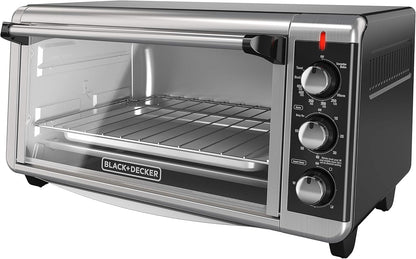 BLACK+DECKER TO3250XSB 8-Slice Extra Wide Convection Countertop Toaster Oven, Includes Bake Pan, Broil Rack & Toasting Rack, Stainless Steel/Black