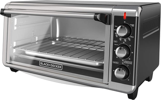 BLACK+DECKER TO3250XSB 8-Slice Extra Wide Convection Countertop Toaster Oven, Includes Bake Pan, Broil Rack & Toasting Rack, Stainless Steel/Black - PuriLite