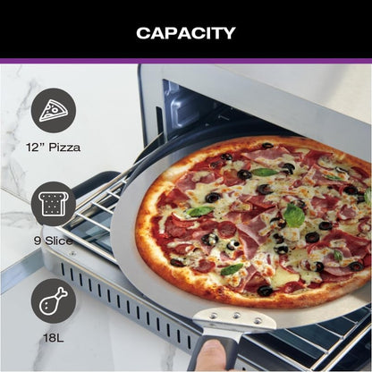 Salton Pizzadesso – 800°F/430°C Pizza Oven & Air Fryer Combo | 15-in-1 Toaster Oven w/Cast Iron Stone | Cooks Pizza, Steak, Wings & More | Stainless Steel | 18L | Includes Pizza Peel Accessory