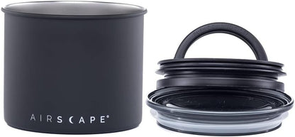 Airscape Stainless Steel Coffee Canister | Food Storage Container | Patented Airtight Lid | Push Out Excess Air Preserve Food Freshness (Matte Black, Small)