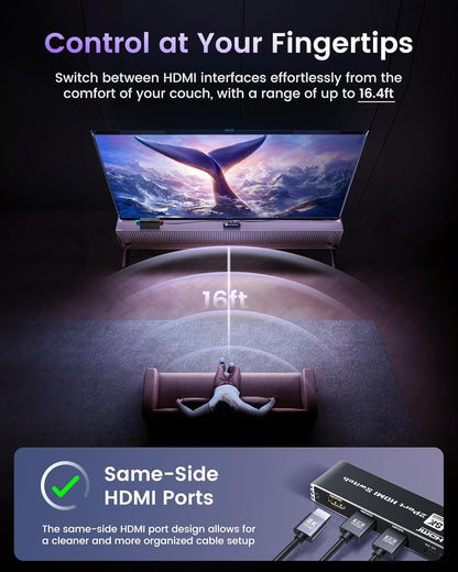 avedio links HDMI 2.1 Switch 4K@120Hz with Remote, 8K@60Hz Bi-Directional HDMI Switcher, Aluminum HDMI Splitter 2 in 1 Out Ultra HD HDR Compatible with PS5 Xbox Fire Stick and More (Black)