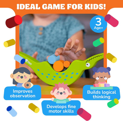 Wooden Balance Board Game for Toddlers Ages 3+, Educational Family Game for 2–4 Players, Early Learning and Motor Skills Toy