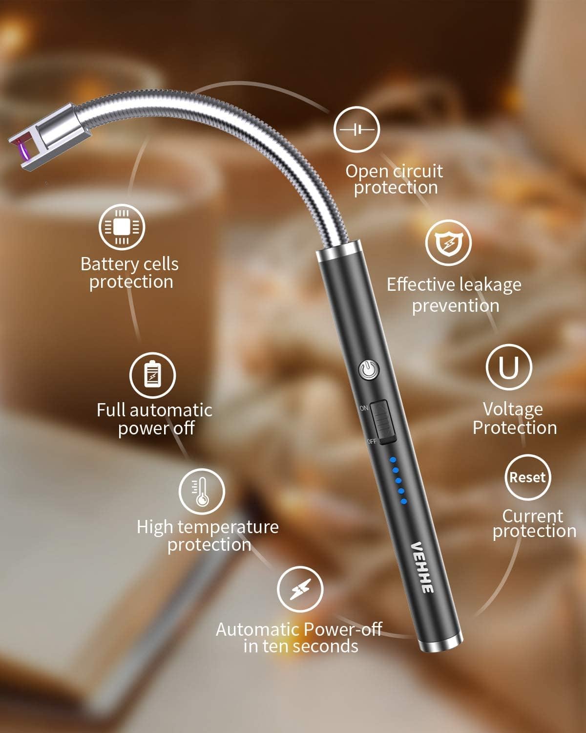 VEHHE Electric Lighter, USB Rechargeable Lighter with Long 360° Flexible Neck LED Display, Flameless and Windproof, for BBQ Camping Fireworks