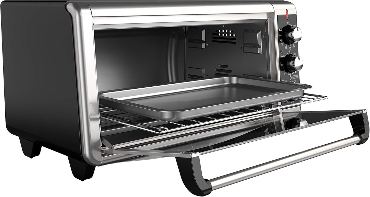BLACK+DECKER TO3250XSB 8-Slice Extra Wide Convection Countertop Toaster Oven, Includes Bake Pan, Broil Rack & Toasting Rack, Stainless Steel/Black